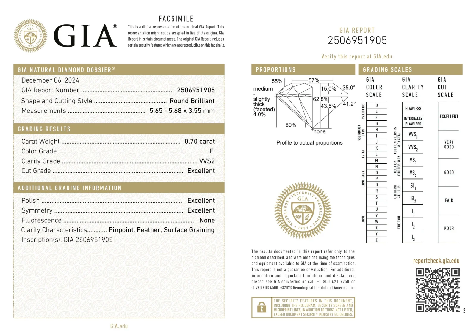 Briljant geslepen diamant 0.70ct, E, VVS2