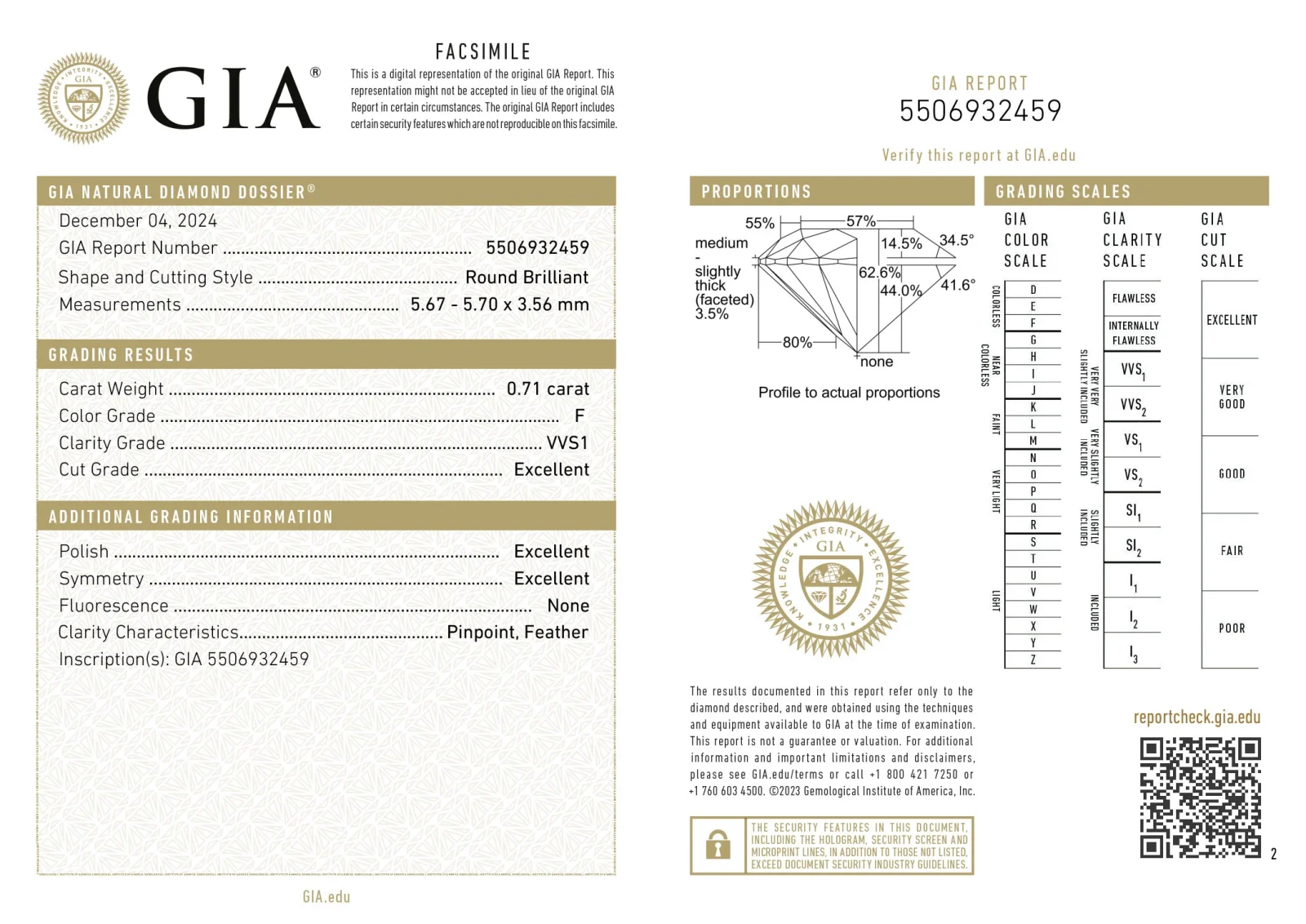 Briljant geslepen diamant 0.71ct, F, VVS1
