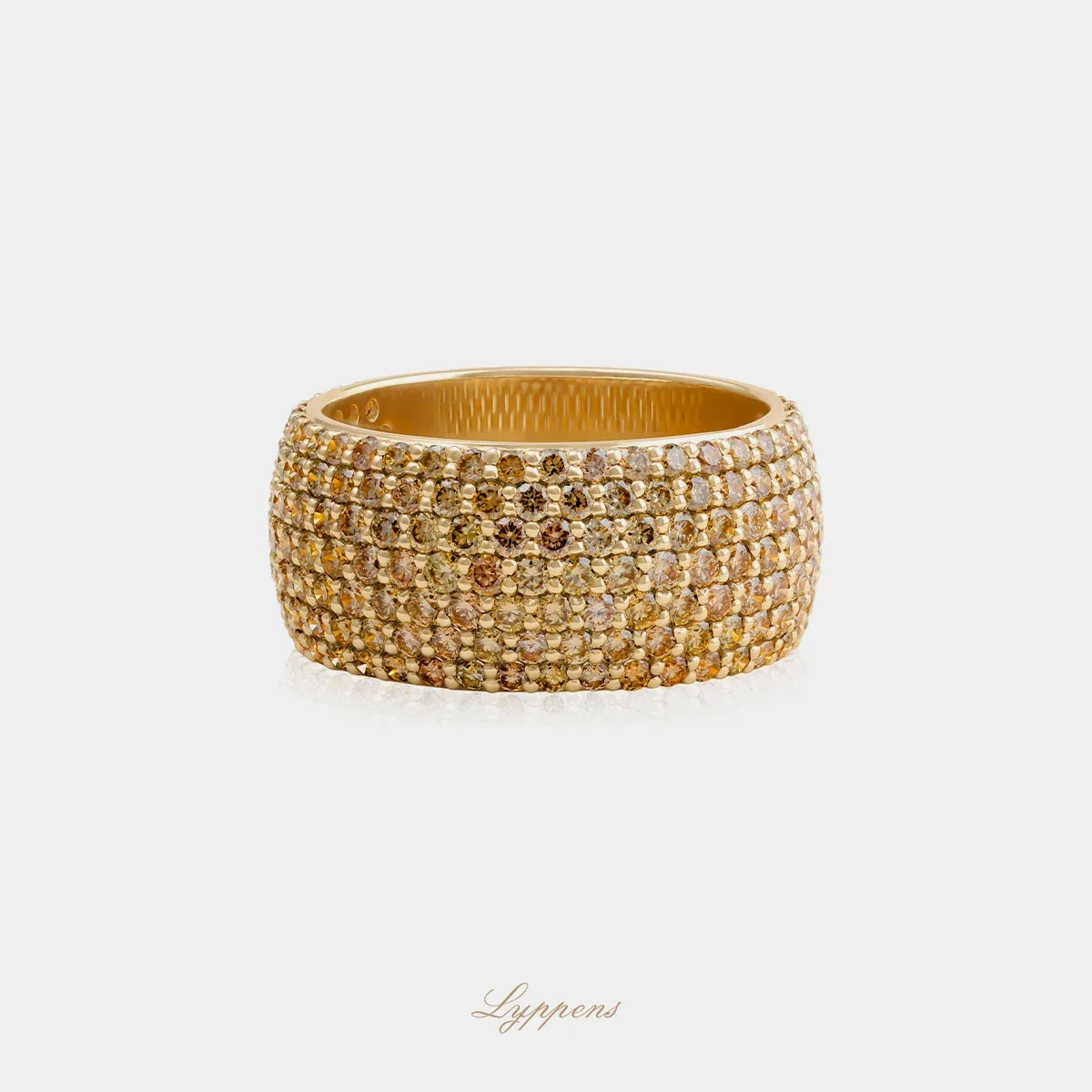 Geelgouden rijring met bruine diamant