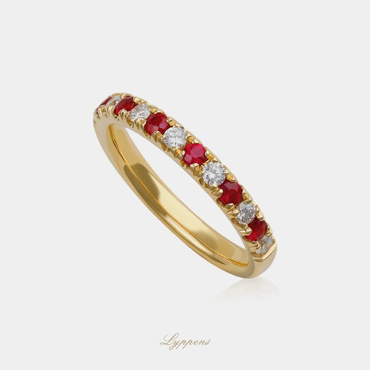 Geelgouden rijring met robijn en diamant - Afbeelding 2
