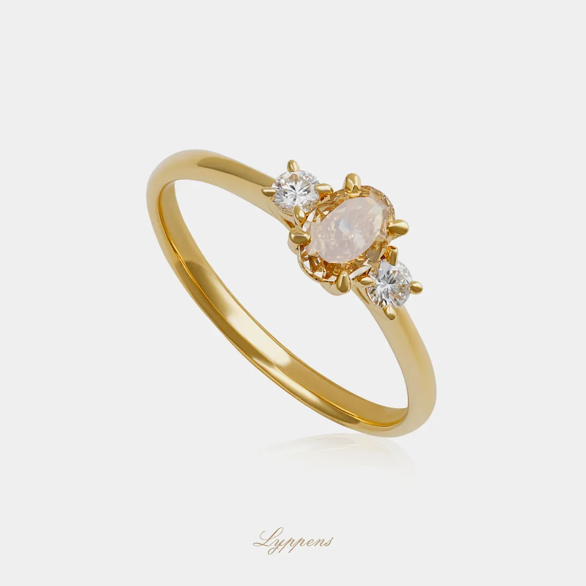 Geelgouden ring met bruine en witte diamant - Afbeelding 2
