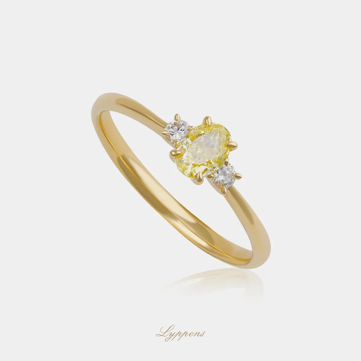 Geelgouden ring met fancy yellow en witte diamant - Afbeelding 2
