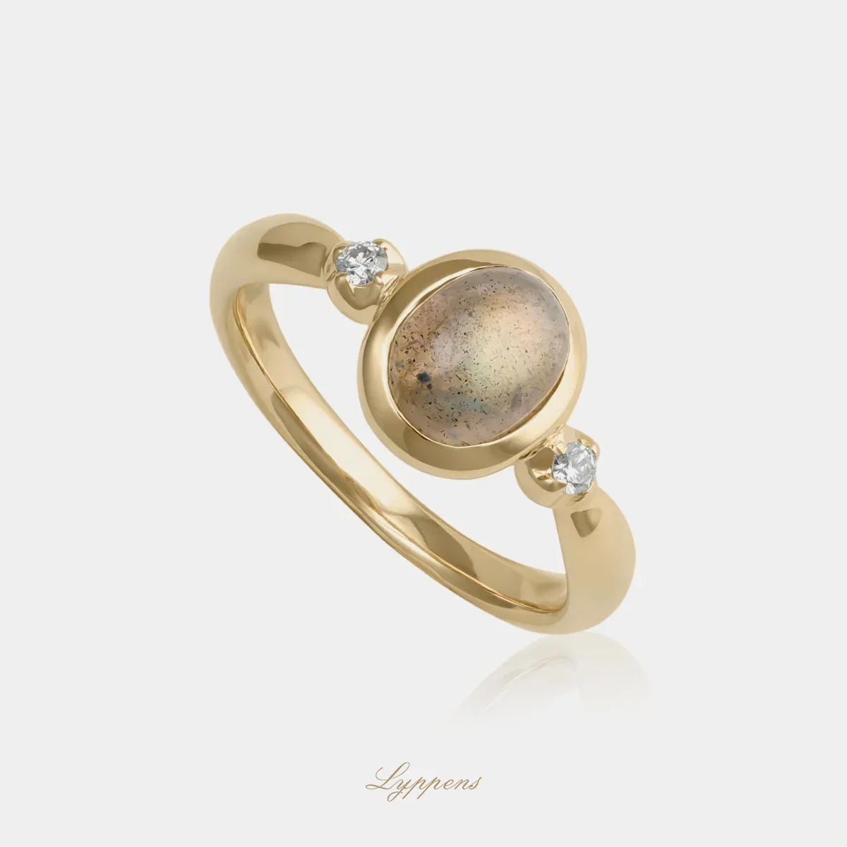 Geelgouden ring met labradoriet en diamant - Afbeelding 2
