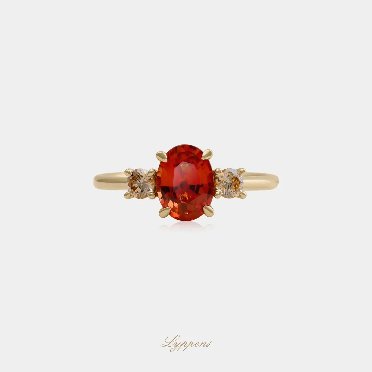 Geelgouden ring met oranje saffier en bruine diamant
