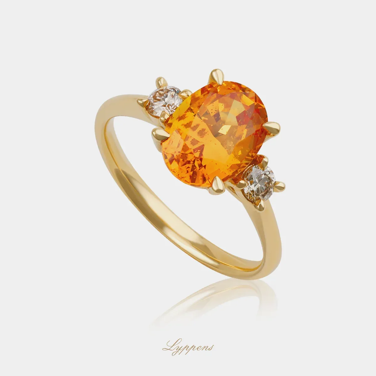 Geelgouden ring met oranje saffier en bruine diamant - Afbeelding 2