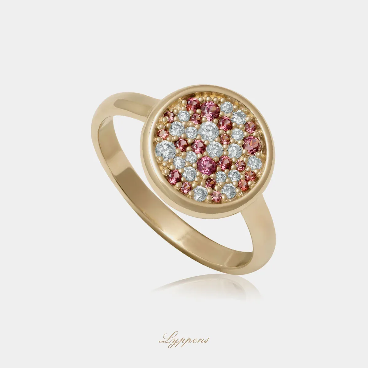 Geelgouden ring met rhodoliet en diamant - Afbeelding 2