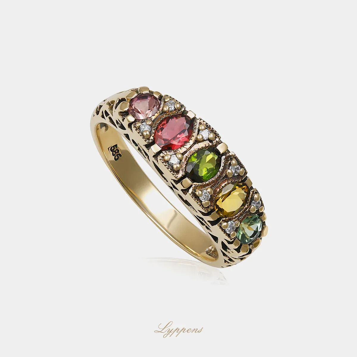 Geelgouden ring met toermalijn en diamant - Afbeelding 2