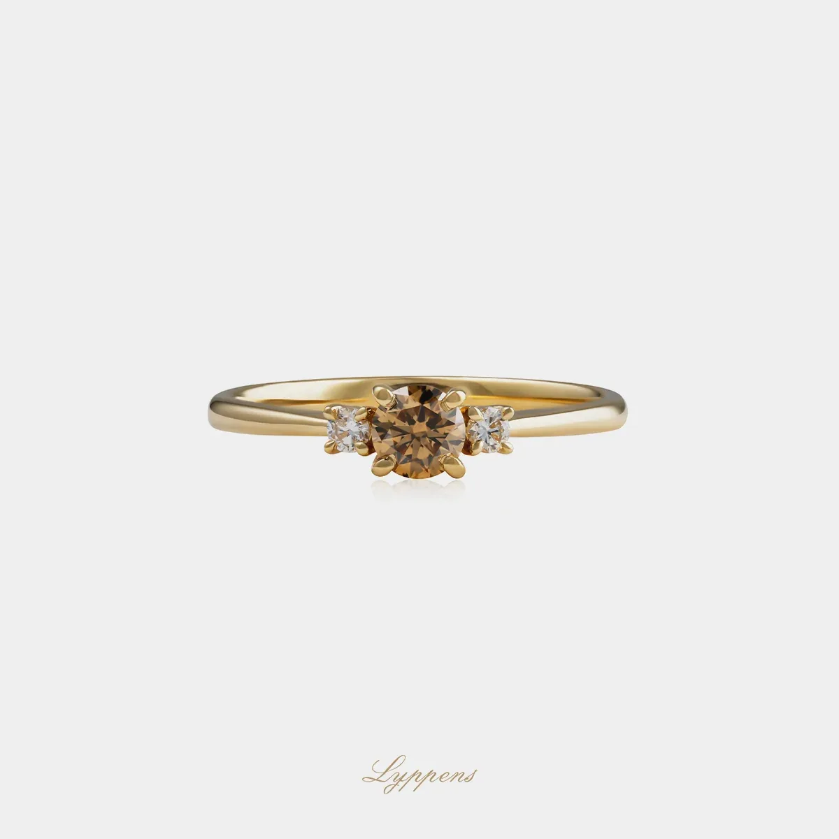 Geelgouden ring met witte en bruine diamant