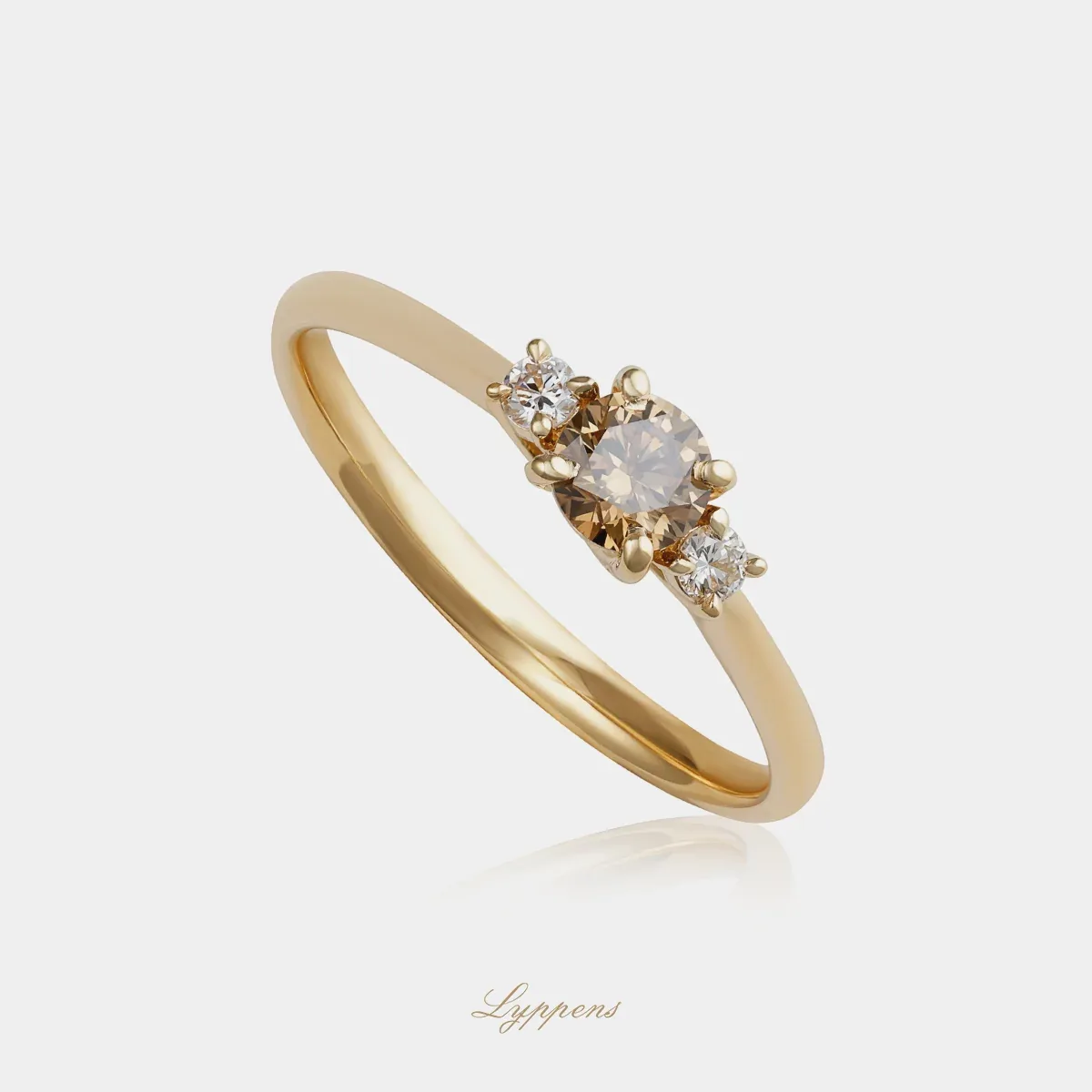 Geelgouden ring met witte en bruine diamant - Afbeelding 2