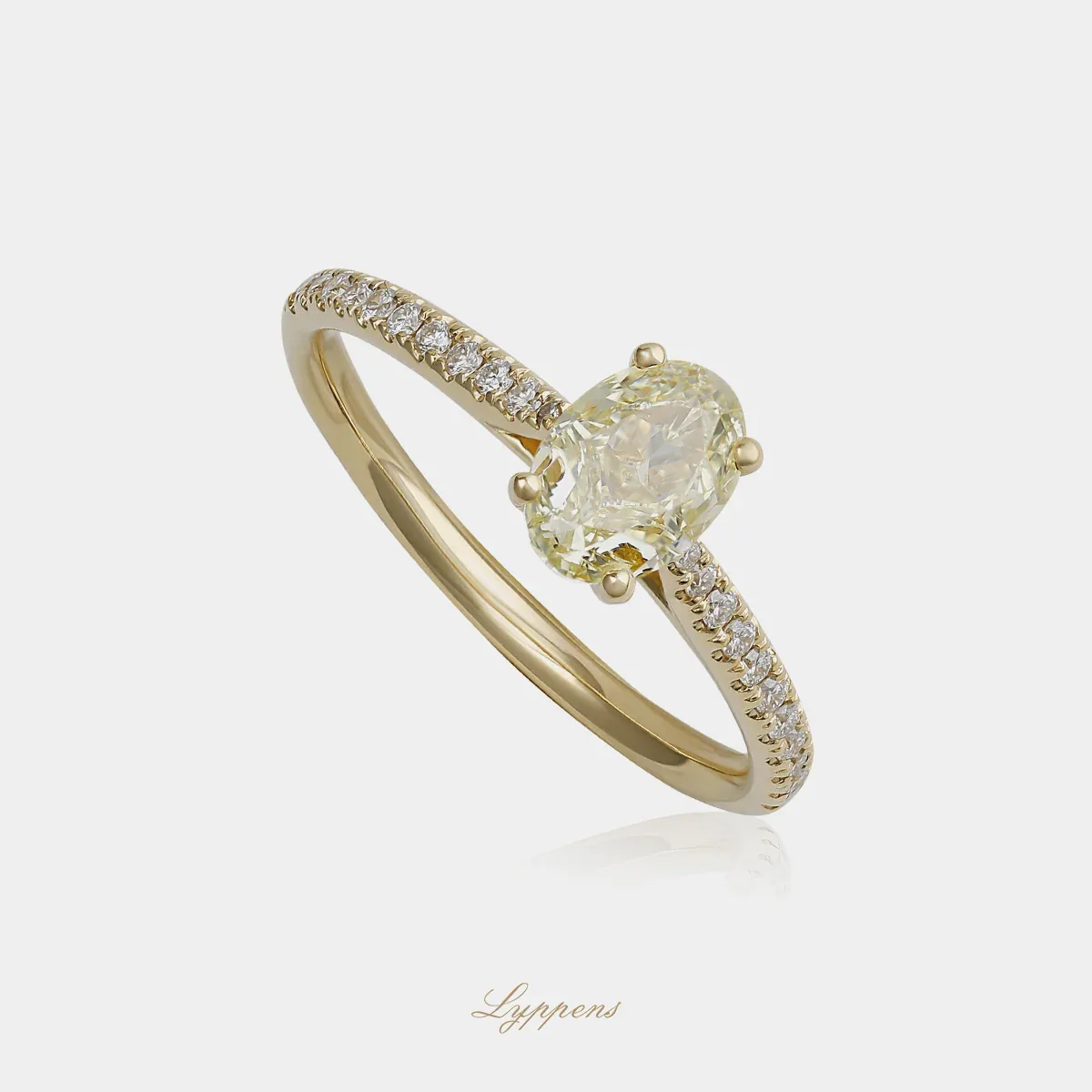 Geelgouden solitaire ring met fancy yellow en witte diamant - Afbeelding 2