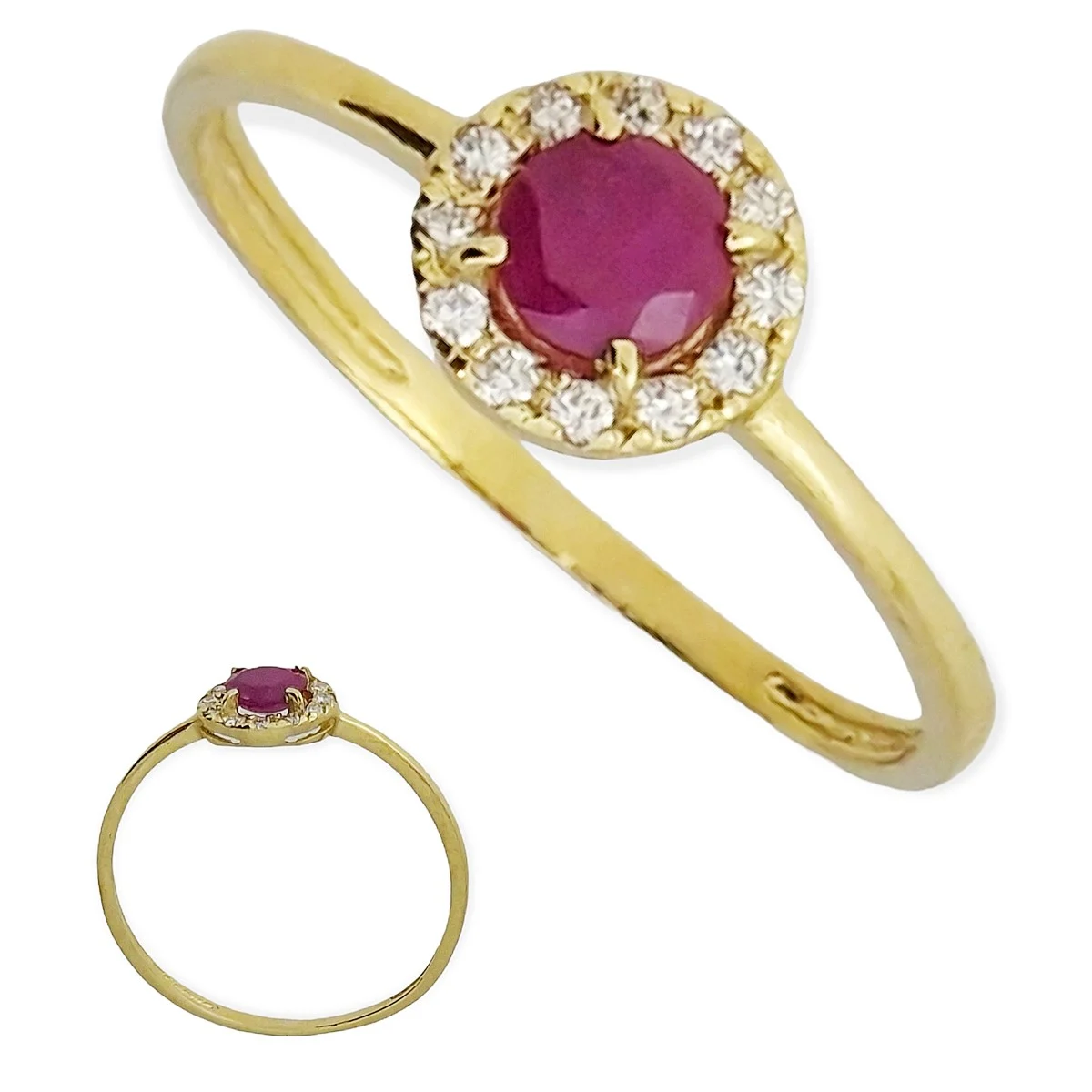 Gouden Damesring Diamant 0.11 ct Robijn 0.20 ct 14 karaats