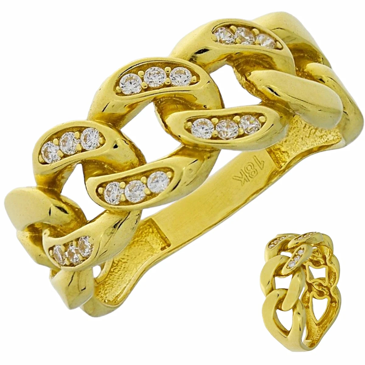 Gouden Damesring Fantasie Gourmette Zirkonia 18 karaats