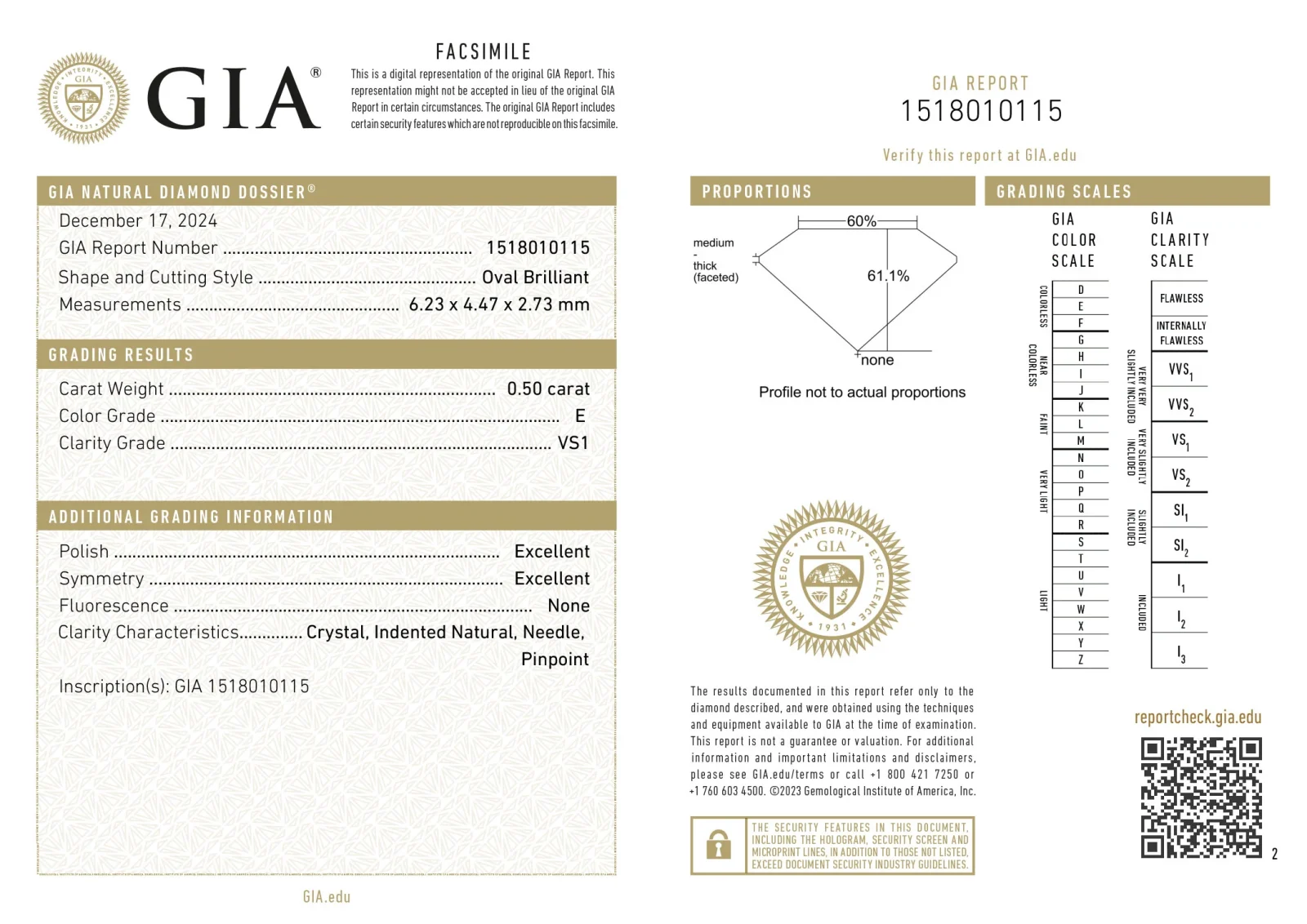 Ovaal geslepen diamant 0.50ct, E, VS1