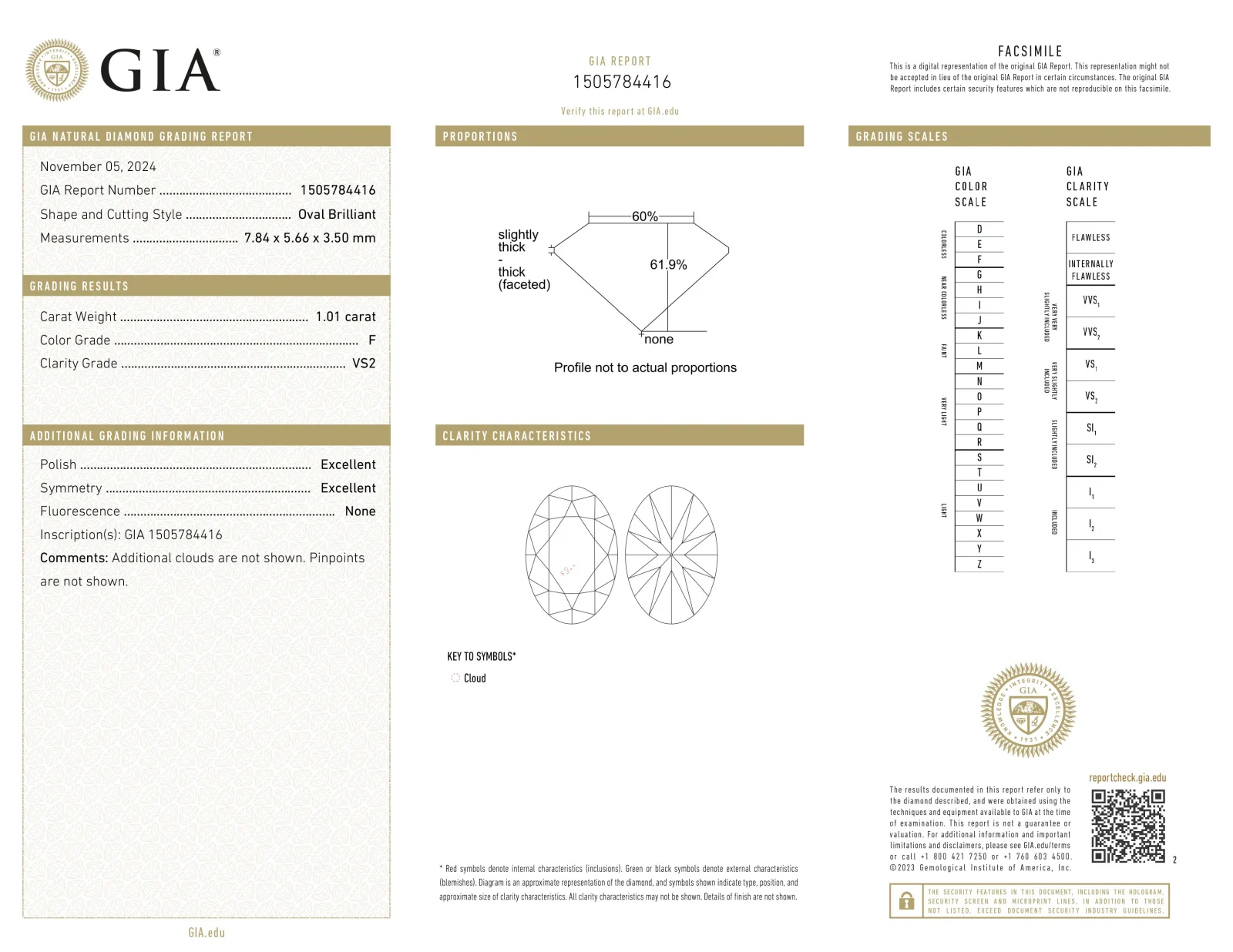 Ovaal geslepen diamant 1.01ct, F, VS2