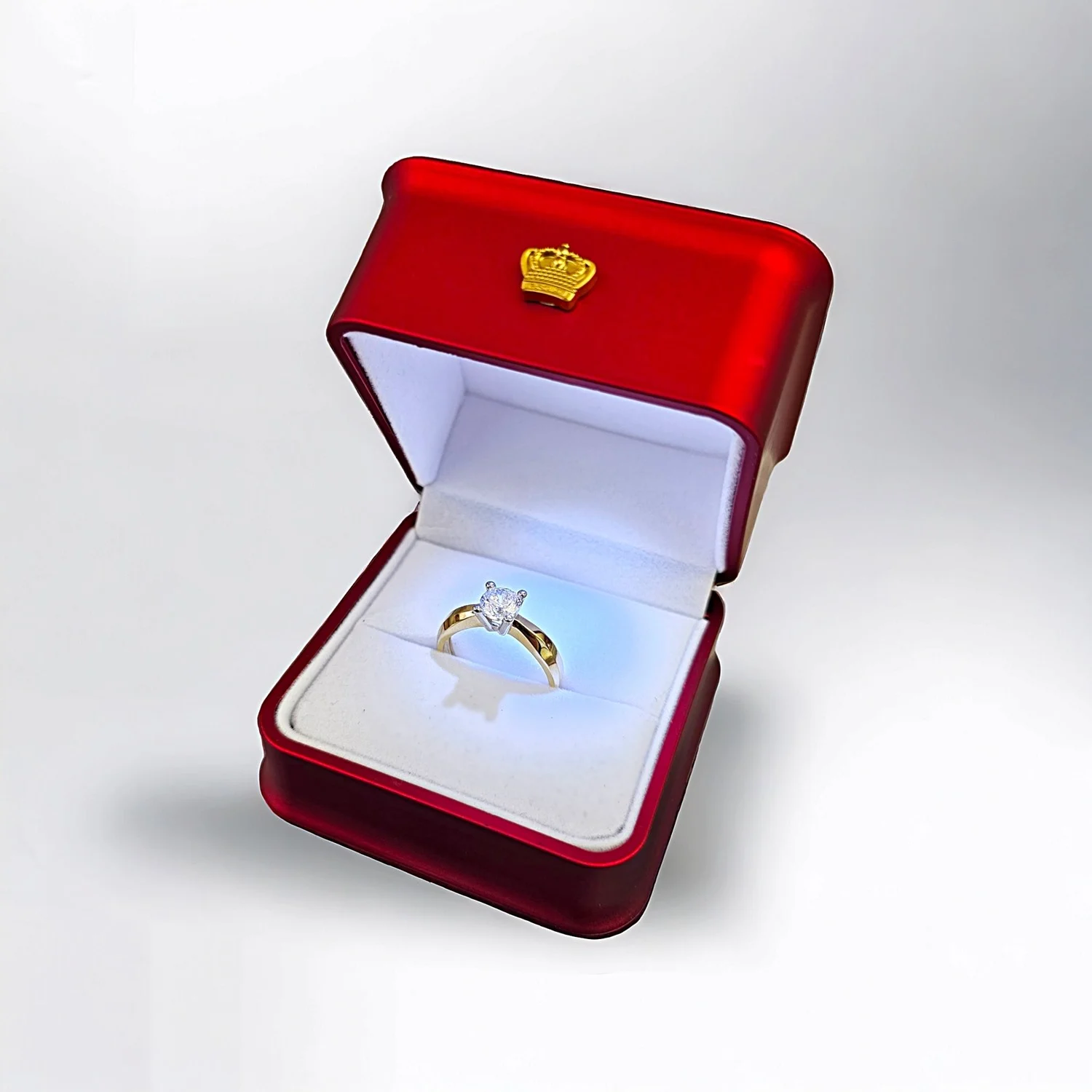 Ring doosje LED verlichting met Kroontje – Rood – huwelijk, verloving, aanzoek, ringdoosje, lampje, cadeau, liefde, sieradendoos