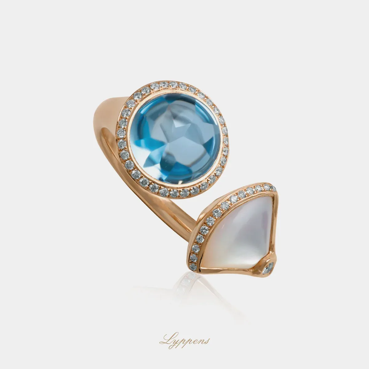 Roségouden slagring met topaas, parelmoer en diamant - Afbeelding 2