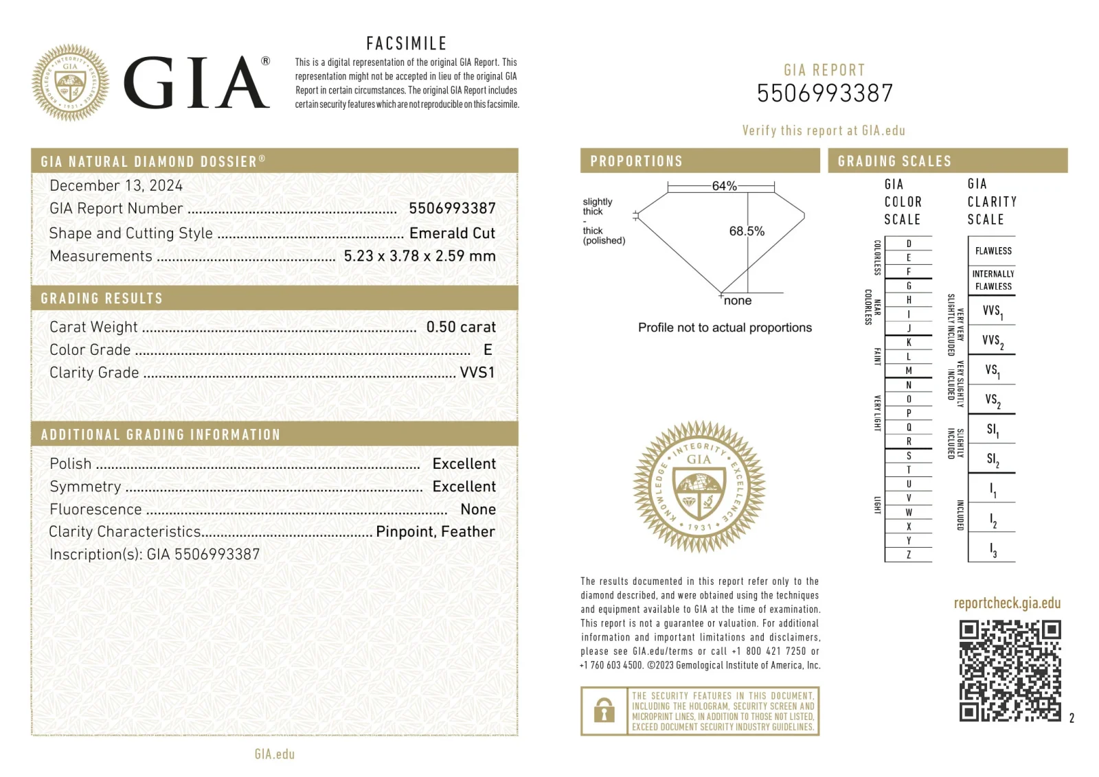 Smaragd geslepen diamant 0.50ct, E, VVS1