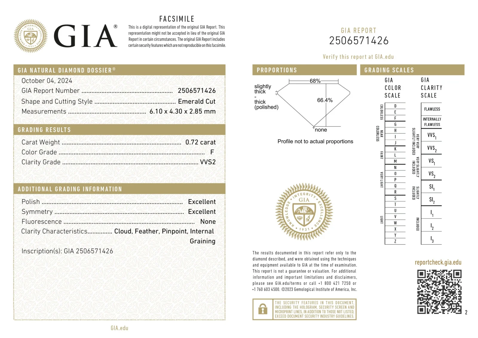 Smaragd geslepen diamant 0.72ct, F, VVS2
