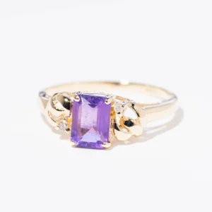Vintage Amethyst Baquette & Diamond Ring