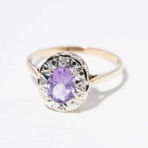 Vintage Amethyst & Diamond Radiant Halo Ring