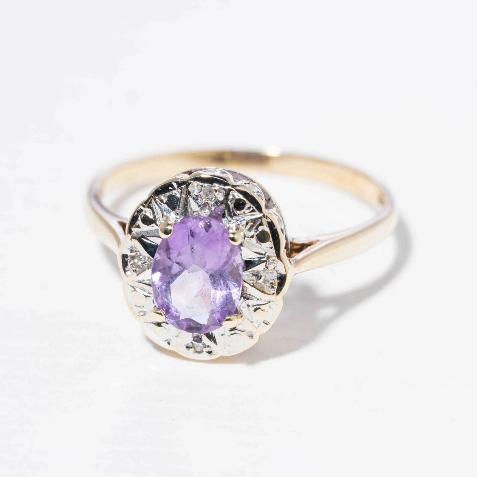 Vintage Amethyst & Diamond Radiant Halo Ring