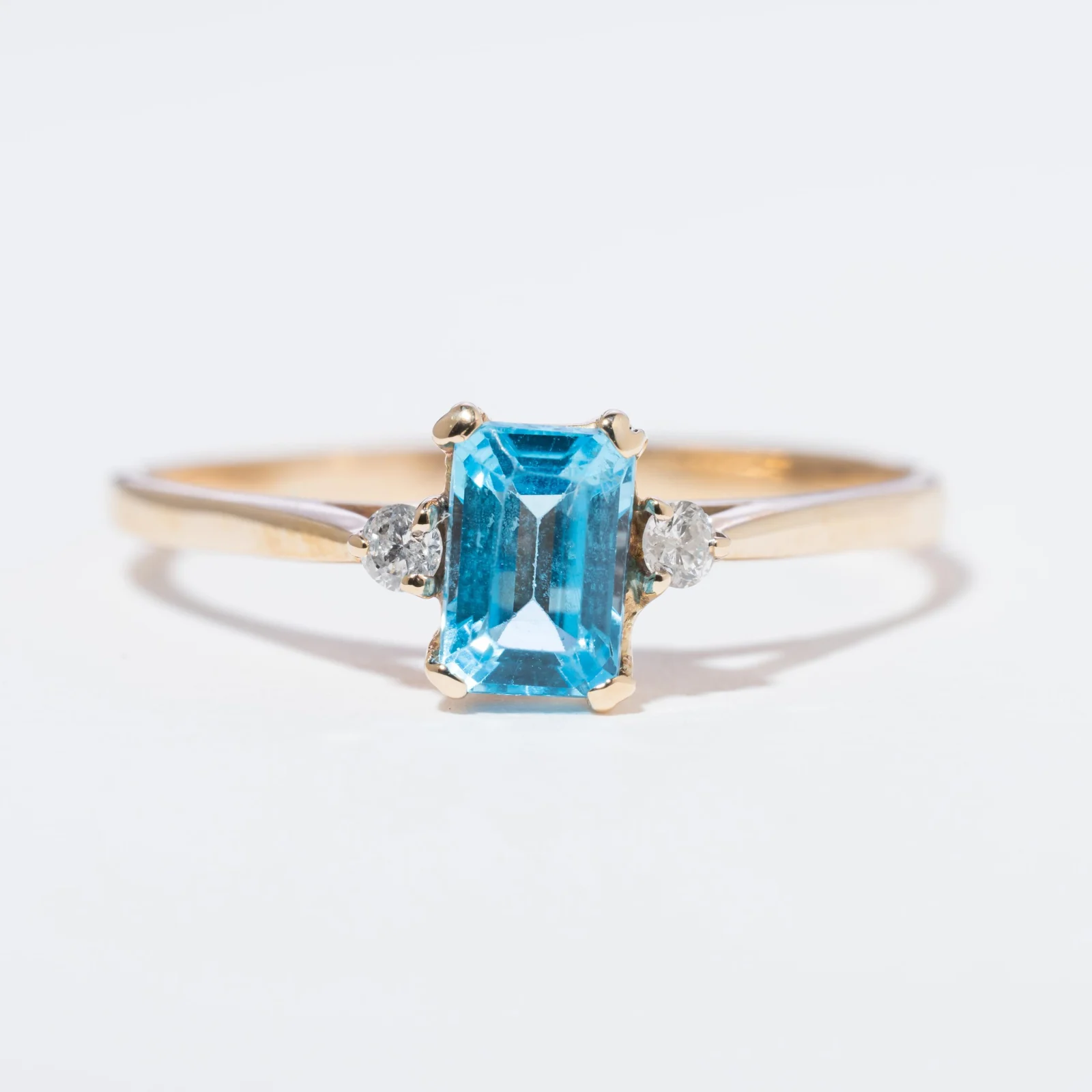 Vintage Blue Baquette Topaz & Diamond Classic Ring - Afbeelding 2