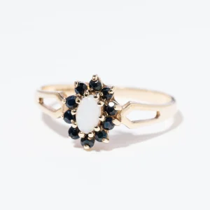 Vintage Cabochon Opal & Sapphire Cluster Ring