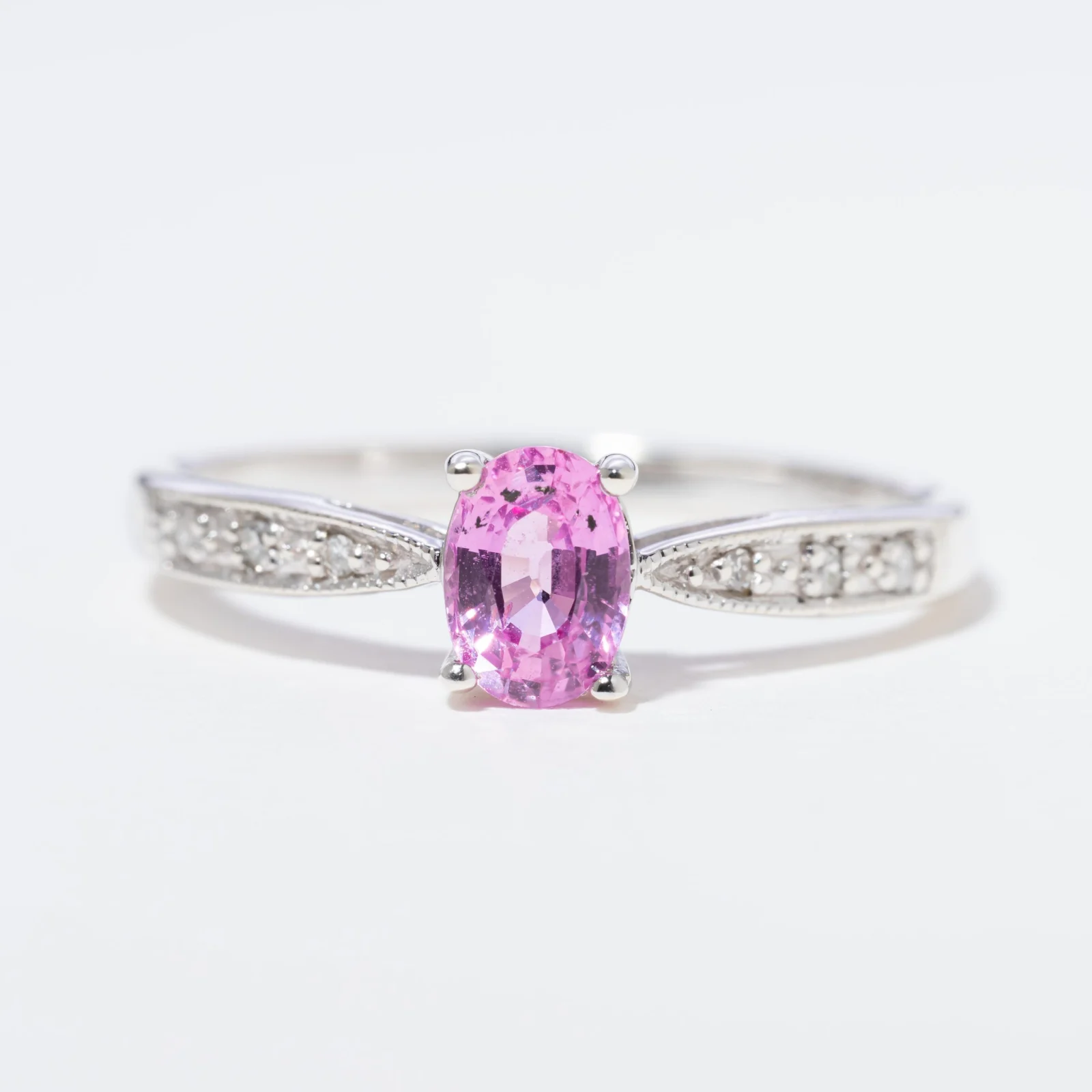 Vintage Pink Sapphire & Diamond Heirloom Ring - Afbeelding 2
