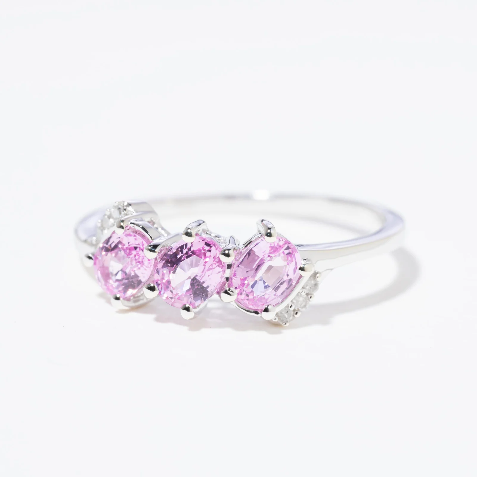 Vintage Pink Sapphire & Diamond White Bloom Ring