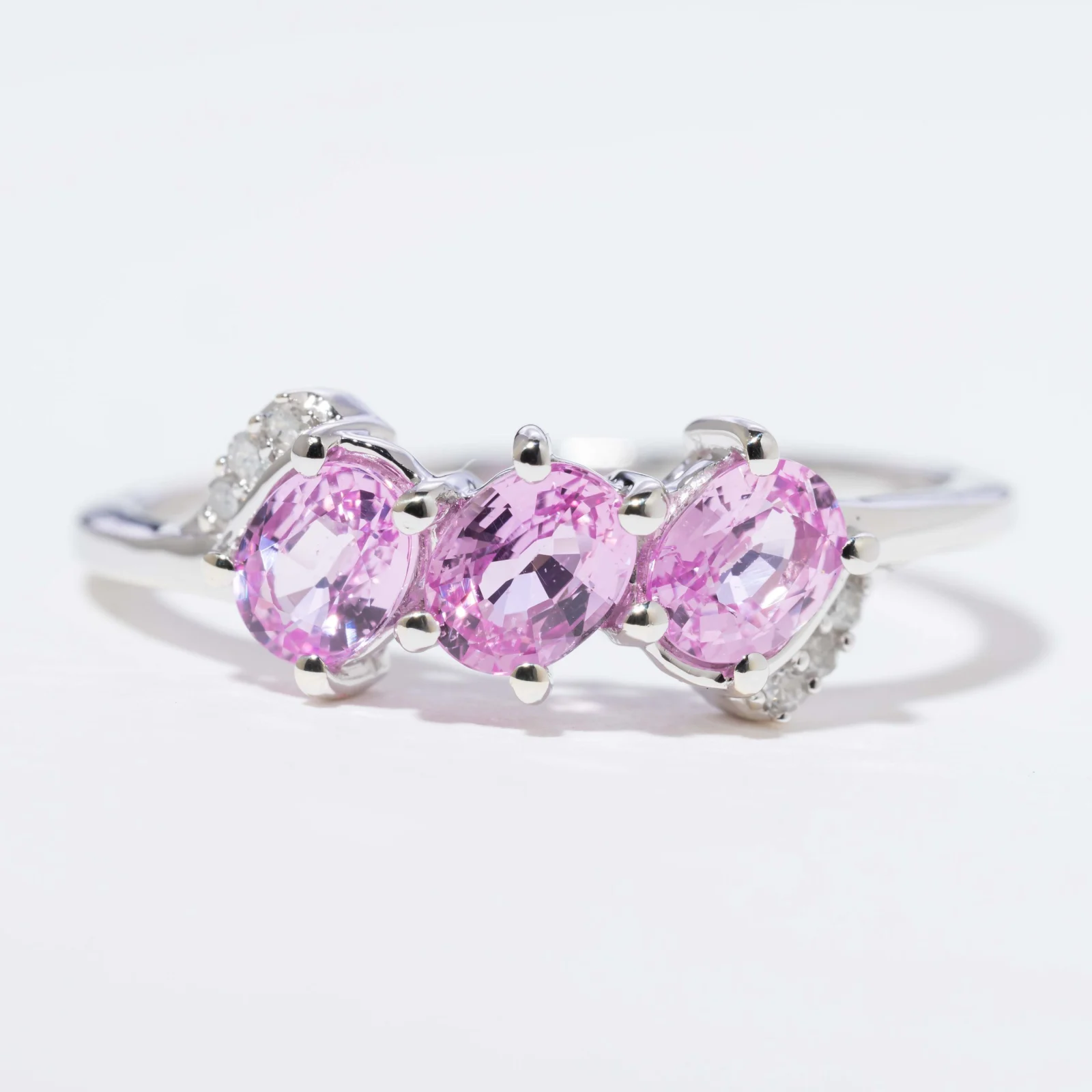 Vintage Pink Sapphire & Diamond White Bloom Ring - Afbeelding 2