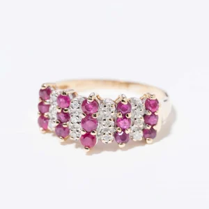 Vintage Ruby & Diamond Three Row Statement Ring