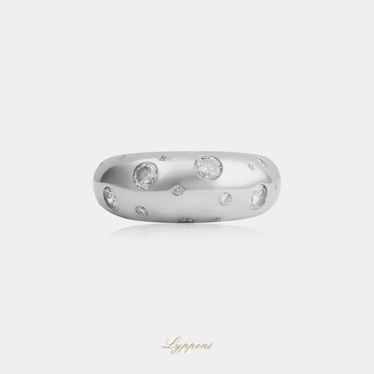 Witgouden vintage bolle ring met diamant