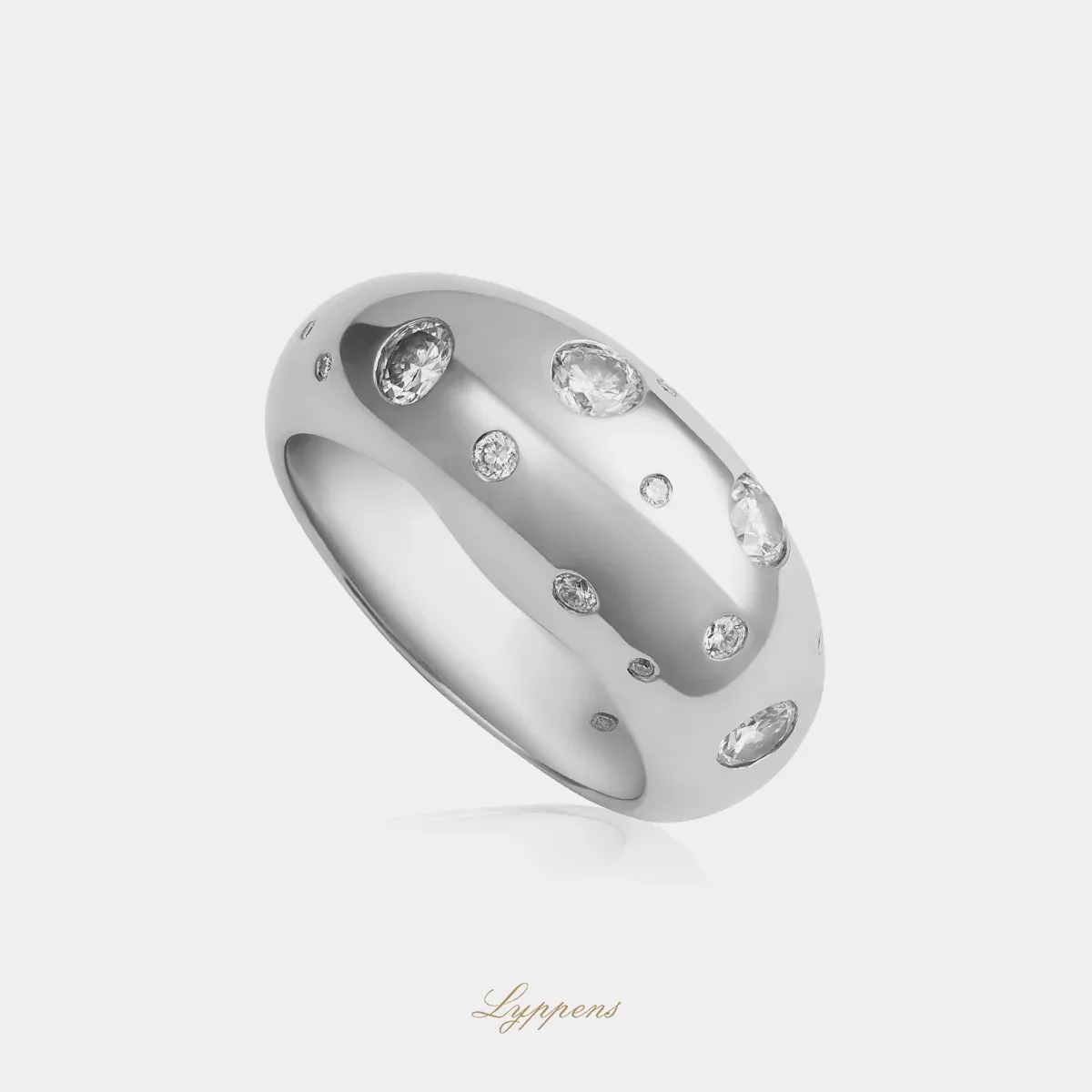 Witgouden vintage bolle ring met diamant - Afbeelding 2